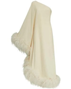 Taller Marmo Ubud One-Shoulder Feather-Trimmed Crepe Maxi Dress - White