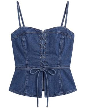 Reformation Clayten Lace-Up Peplum Top - Blue