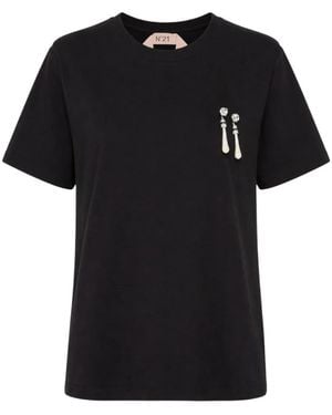 N°21 Embellished Cotton T-Shirt - Black