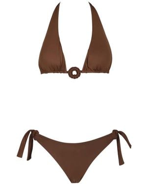 Fisico Halterneck Ring-Detail Bikini - Metallic