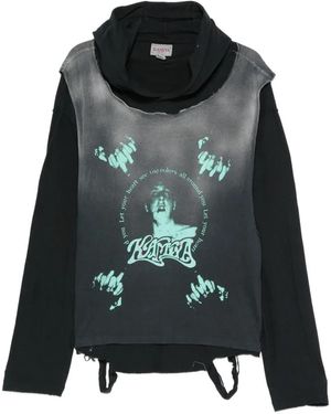 KAMIYA Layered Graphic-Print Hoodie - Black
