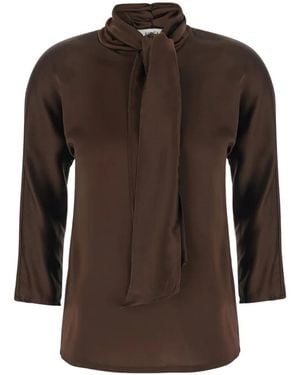 Jucca Pussy-Bow Long-Sleeve Blouse - Brown