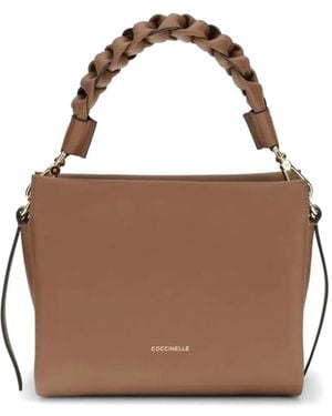 Coccinelle Small Boheme Braided-Handle Leather Tote Bag - Brown