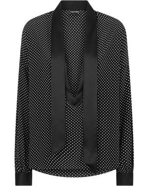 Tom Ford Polka-Dot Silk Crepe Blouse With Tuxedo Details - Black