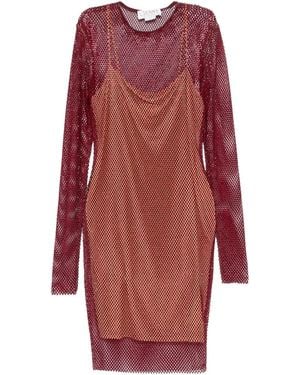 Genny Long-Sleeve Net Mini Dress - Red