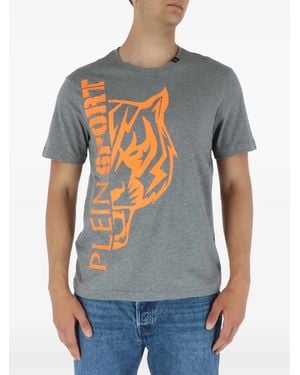 Philipp Plein Tiger-Head Logo-Print T-Shirt - Grey