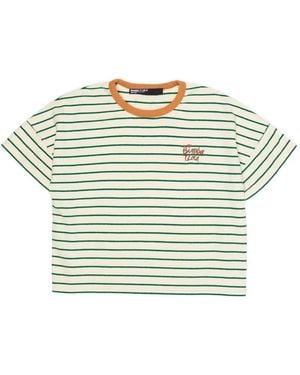 Bimba Y Lola Striped Embroidered T-Shirt - Grey