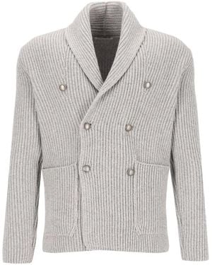 Al Duca d'Aosta Double-Breasted Shawl-Collar Cardigan - Grey