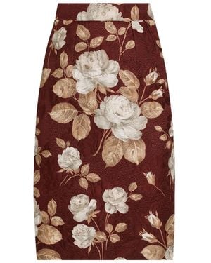 Dolce & Gabbana Rose-Print Midi Pencil Skirt - Red