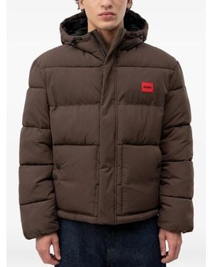 HUGO Padded Hooded Jacket - Brown