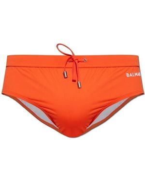 Balmain Logo-Print Swim Trunks - Orange