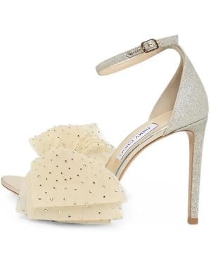 Jimmy Choo Aveline Bow-Detailed Glittered Sandals - Natural