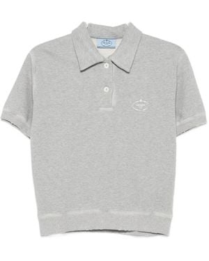 Prada Logo-Print Polo Top - Grey