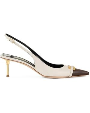 Elisabetta Franchi Logo Leather Slingback Court Shoes - Natural