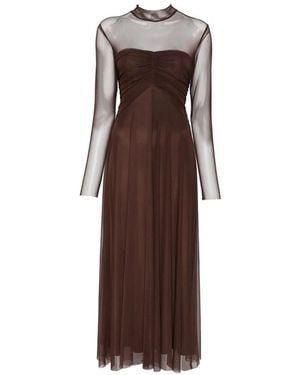 Twinset Ruched Sheer-Panel Maxi Dress - Brown