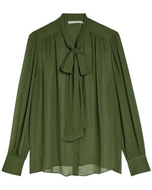 Alice + Olivia Thayer Tie-Neck Long-Sleeve Top - Green