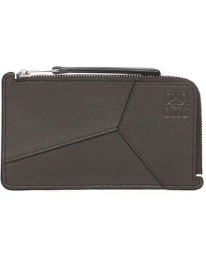 Loewe Puzzle Edge Calfskin Panelled Zip Cardholder - Grey