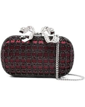 Self-Portrait Crystal-Embellished Clutch Bag - Purple