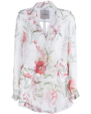 Shirtaporter Floral-Print Organza Blazer - White