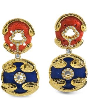 David Webb Scroll Disk Diamond Earrings - Blue
