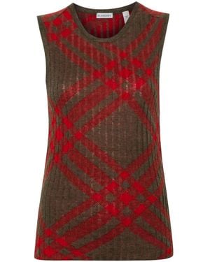 Burberry Check Wool Blend Tank Top - Red