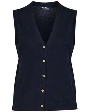 Max Mara Jewel-Button V-Neck Sweater - Blue