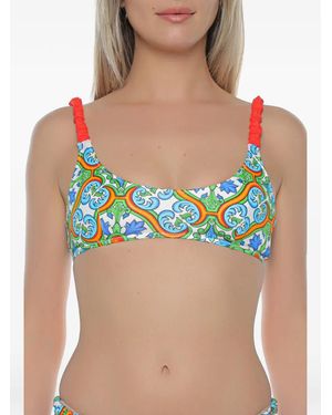 MC2 Saint Barth Diamond Majolica-Print Bikini Top - Blue
