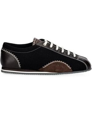 Wales Bonner Paris Contrast-Stitch Leather-Panelled Sneakers - Black