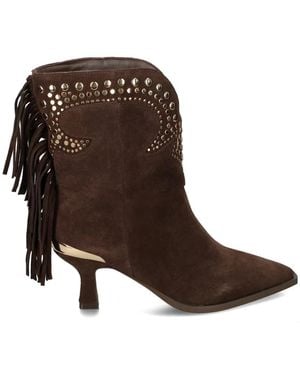 Alma En Pena. Studded Fringed Ankle Boots - Brown