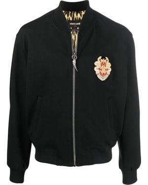 Roberto Cavalli Logo-Patch Bomber Jacket - Black