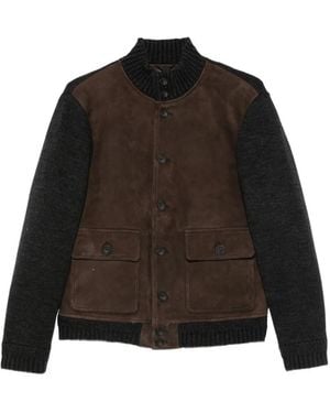 The Jack Leathers Suede Panelled Knitted Jacket - Black