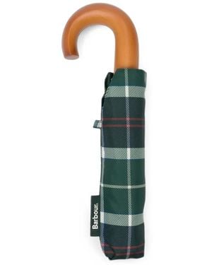 Barbour Tartan-Pattern Wooden-Handle Umbrella - Blue
