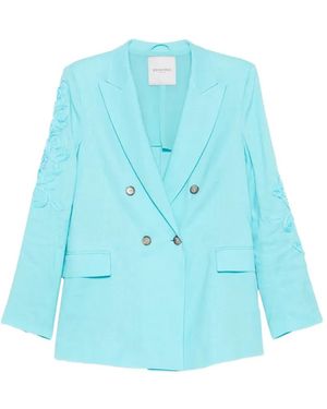 ERMANNO FIRENZE Embroidered Double-Breasted Blazer - Blue