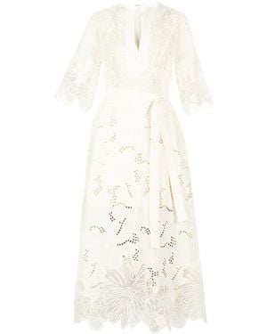 Elie Saab Embroidered Midi Dress - White
