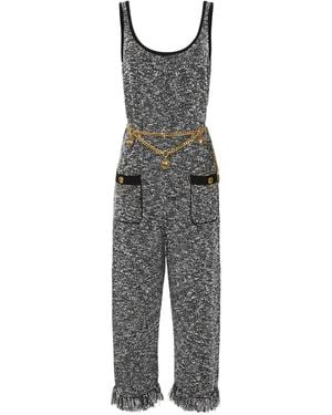 Elisabetta Franchi Fringed Bouclé Knit Jumpsuit - Gray