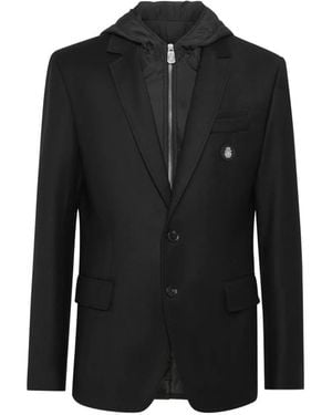 Billionaire Travel Hooded Button-Fastening Blazer - Black