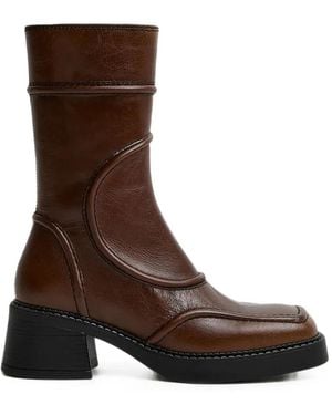 Miista Malene Paneled Square-Toe Boots - Brown