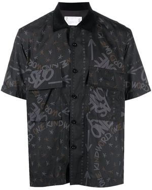 Sacai Graphic-Print Short-Sleeve Shirt - Black