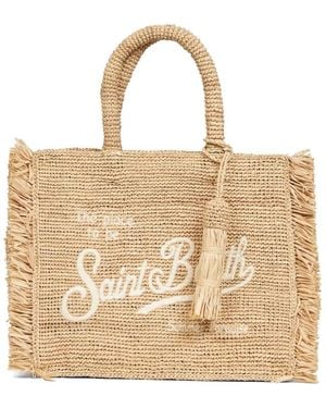 MC2 Saint Barth Logo-Embroidered Fringed Tote Bag - Natural