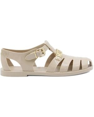 Moschino Logo-Plaque Jelly Sandals - White