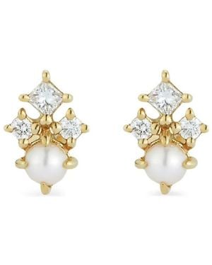 Mateo 14K The Little Things Tri Diamond Pearl Studs Earrings - Metallic