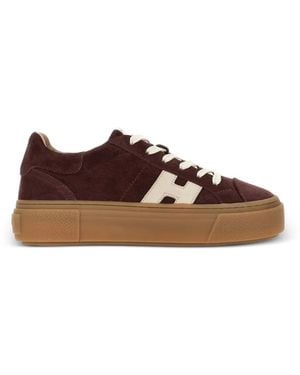 Hogan Logo-Patch Suede Low-Top Trainers - Brown