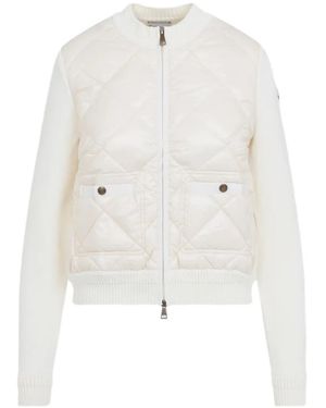 Moncler Quilted-Panel Knitted Jacket - White