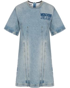 Moschino Logo Print Denim Dress - Blue