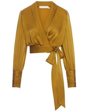 Zimmermann Wrap-Design Cropped Silk Blouse - Yellow