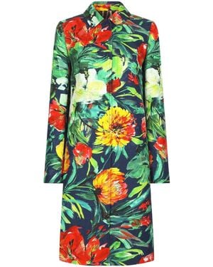 Dolce & Gabbana Floral-Print Single-Breasted Coat - Blue