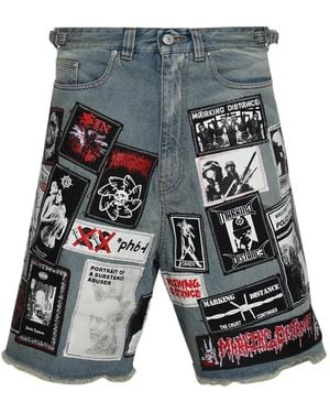 Marking Distance Pantalones Vaqueros Cortos Con Detalle De Parche - Gris