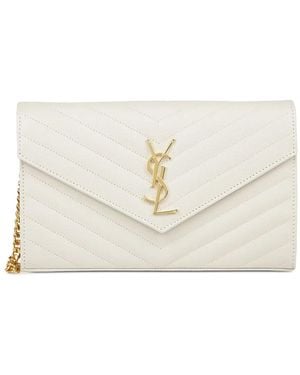 Saint Laurent Monogram Quilted Leather Shoulder Bag - White