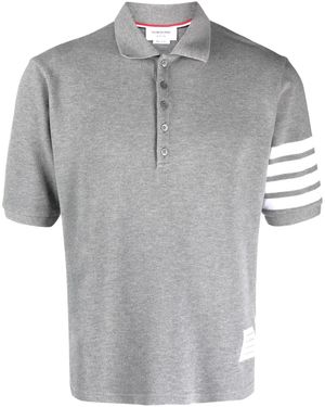 Thom Browne Polo Con Dettaglio A 4 Righe - Grigio