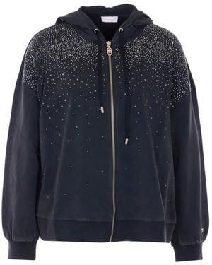 Liu Jo Rhinestone-Embellished Zip-Up Hoodie - Blue